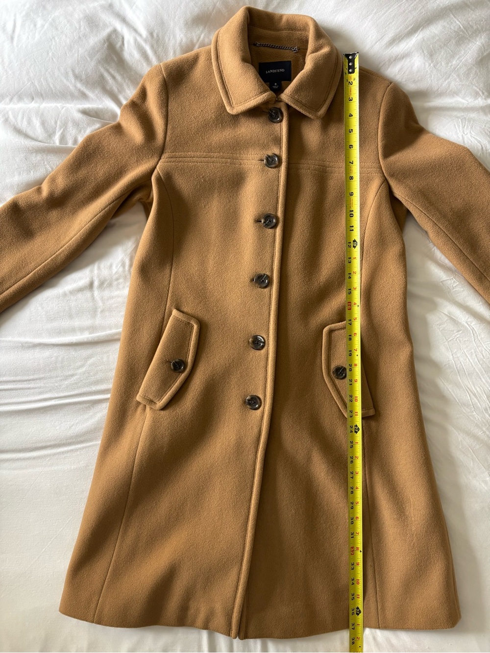 Lands' End Women’s Wool Blend Coat, Camel/Tan, Size 8 - Picture 9 of 9